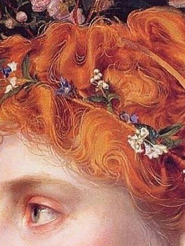 Classic Film Girl — Natural accessories (details) 1. Expectation,... Sophie Anderson, Natural Accessories, Sansa Stark, Art History, History, Tumblr, Orange, Flowers, Hair