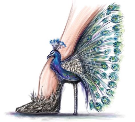 Peacock heels Fashion Illustration Shoes, Wicked Art, Fashion Drawing Tutorial, Shoes Illustration, Fashion Illustration Sketches Dresses, Fashion Design Sketchbook, Shoe Design Sketches, Fashion Drawing Dresses, Fashion Illustration Dresses