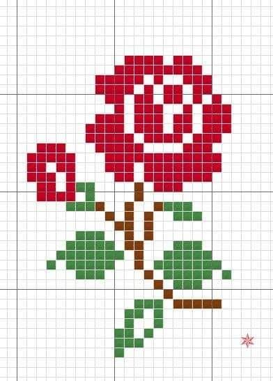 Simple Rose Cross Stitch Pattern Free, Cross Stitch Rose Pattern Free Chart Design, Cross Stitch Roses, Roses Cross Stitch Pattern, Pixel Flower Pattern, 123 Cross Stitch, Crochet Blanket Stitch Pattern, Rose Cross Stitch Pattern, Knitted Mittens Pattern