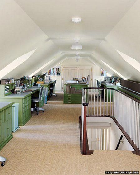 old attic #atticremodelstairs #atticrenovationideas #atticnook Martha Stewart Home, Attic Office, Finished Attic, Attic Playroom, Craft Spaces, Attic Flooring, Attic Ideas, Attic Design, Dream Craft Room