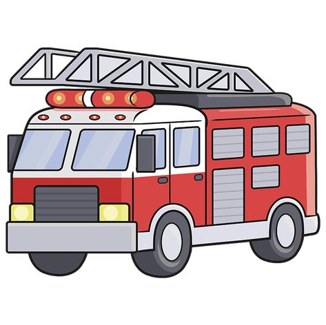 Firetruck Clip Art, Fire Truck Drawing Easy, Fire Truck Siren, New Drawing Ideas, Fire Truck Drawing, Truck Drawing, Sketch Outline, Step By Step Sketches, Drawing Steps