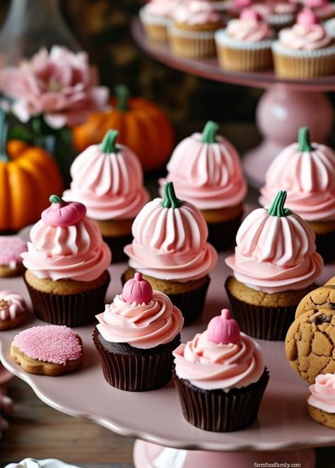 30+ Adorable Pink Pumpkin Baby Shower Ideas to Wow Your Guests 39 Pink Pumpkin Baby Shower Cookies, Pink Pumpkin Cupcakes, Pumpkin Baby Shower Desserts, A Little Pumpkin Baby Shower Theme Pink, Little Pumpkin On The Way Baby Shower Ideas, Fall Baby Shower Desserts, Gender Cupcakes, Fall Girl Baby Shower Ideas, Pink Pumpkin Baby Shower Ideas