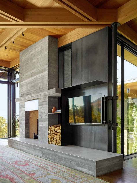 A modern pavilion house with astounding views of the Wasatch Mountains Olson Kundig Architecture, Kundig Architecture, Sedona House, Dean Thomas, Bookshelf Door, Shell Knob, Olson Kundig, Metal Beam, Timber Ceiling