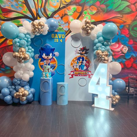 Speed into Fun! 🌀🎮 A Sonic Celebration Like No Other!” Level Up the Party Game with Sonic! 💙✨” Zooming into Year 4 with Sonic and Friends! 🎂🎉”. #sonicthehedgehog #sonicbirthdayparty #sonicmovie3 #sonicballoons Girls Sonic Birthday Party, Sonic Backdrop, Sonic 5th Birthday, Sonic Birthday Party, Sonic Birthday Parties, Sonic Birthday, Ready Set Go, 5th Birthday Party, Sonic And Friends