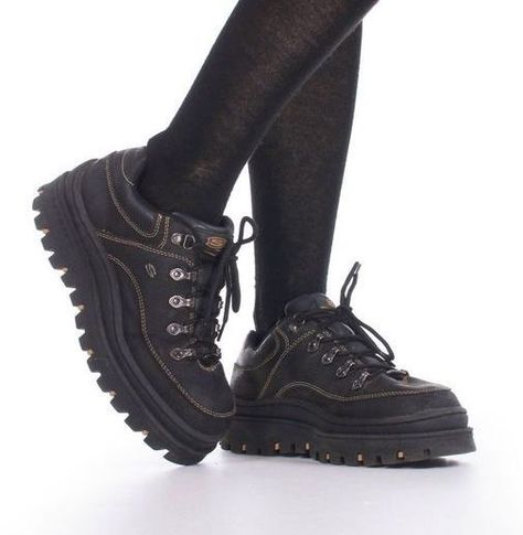 90s Skechers, Skechers Jammers, Skechers Boots, Grunge Shoes, Rare Shoes, Dr Shoes, Funky Shoes, Shoe Polish, Black Shoe