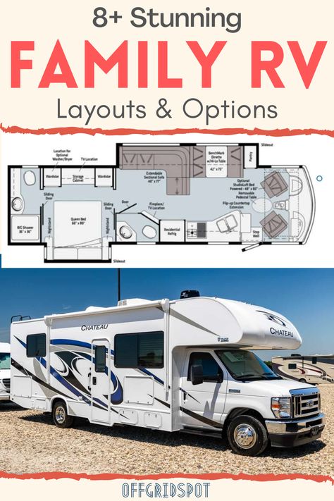 8+ Large Family RV Layout Ideas & Options Rv Layout, Big Shower, Family Layout, Small Travel Trailers, Big Families, Old School Bus, Camping For Beginners, Luxury Motorhomes, Custom Campers