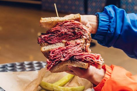 Carnegie Deli's last remaining location in Manhattan is at Madison Square Garden, and the pastrami sandwich still tastes great. Where To Eat In Nyc, Pastrami Sandwich, Madison Square Garden, Madison Square, Manhattan, Sandwiches, New York, Square