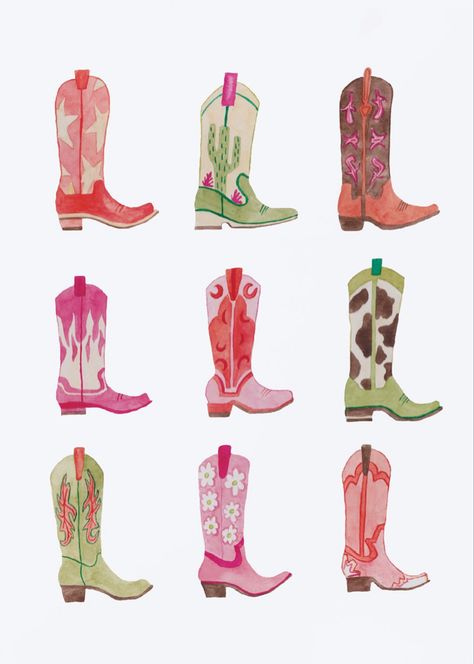 Cowgirl Core Aesthetic, Cowgirl Boots Wallpaper Iphone, Objet Aesthetic, Costal Cowgirl Aesthetic Wallpaper, Cowboy Boots Art, Pink Cowboy Boots Wallpaper, Cowgirl Boots Painting, Cowboy Boot Print, Cowboy Boot Poster