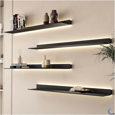 Floating Shelf with LED White Light ,1PCS Black Display Shelf withLampshade，Wall Mounted Entrance Bar Countertop Living Room Bathroom ,/Show Shelves L: 80/100/120CM ( Color : Black , Size : 120x20CM ) : Amazon.co.uk: Home & Kitchen Wall Shelves With Lights, Black Floating Shelves Kitchen, Show Shelves, Aesthetic Shelves, Shelves With Lights, Shelf Lights, Shelves Light, Led Shelf, Floating Shelves With Lights