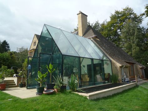 Greenhouse Attached To House, Glass Roof Extension, Glass Box Extension, Flat Roof Extension, Building Extension, Garden Room Extensions, Sunroom Addition, Glass Pavilion, Room Extensions