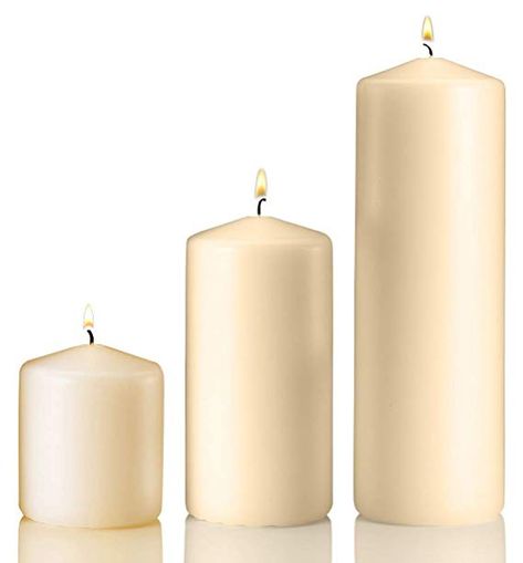 Amazon.com: Light In The Dark Ivory Pillar Candle Variety Set - 3 Unscented Pillar Candles - Set Includes 3",6" and 9" Candles: Home & Kitchen Bohemian Spa, Candle Pillars, Ivory Pillar Candles, Energy Candles, White Pillar Candles, Decorative Candles, Home Decor Table, Spa Decor, Candle Table