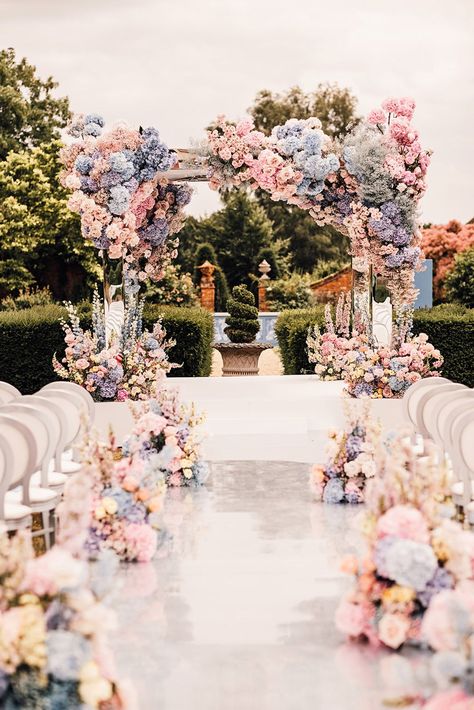 Four Seasons Hampshire outdoor wedding ceremony decorated with mirror cabana, aisle and pastel wedding flowers Pastel Wedding Venue Decorations, Flowers Theme Wedding, Garden Wedding Pastel Colors, Pastel Flower Arrangements Wedding Ideas, Pastel Colours Wedding Theme, Pastel Wedding Photography, Pastel Colour Wedding Decoration, Pastel Wedding Decorations Receptions, Pastel Flowers Wedding Decoration