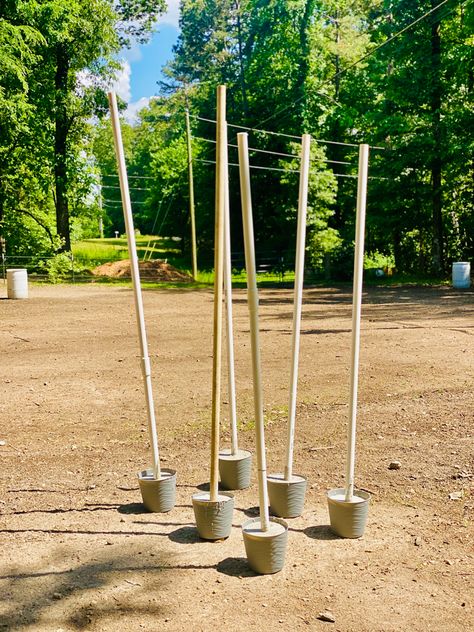 2 bags of Quick Crete from lows and 6 small flower pots from the dollae tree along with some PVC pipes we had laying around from a plumbing job and I made poles to practice pole bending the horses. Pole Work For Horses Fun, Horse Agility Obstacles Diy, Horse Patience Pole, Ground Pole Work For Horses, Working Equitation Obstacles Diy, Horse Training Ground Work, Pole Bending, Stick Pony, Car Rider