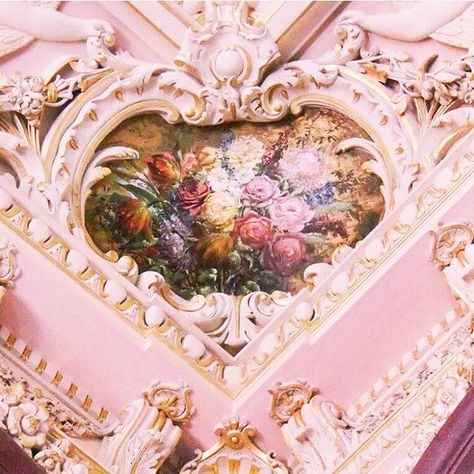 I'm in love with roCoCo forever  #rococo #baroque #pink #architecture #pastel #unicornmanor #emiunicorn Rococo Aesthetic, Pink Baroque, Rococo Art, Baroque Architecture, Rococo Style, Princess Aesthetic, Camp Half Blood, Marie Antoinette, The Ceiling