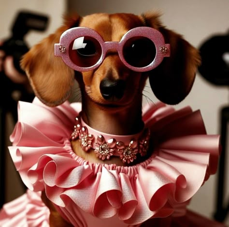 Pink Dog Photoshoot, Dachshund Dressed Up, Dog In Sunglasses, Best Dog Halloween Costumes, The Dog Star, Spoiled Dogs, Dog Selfie, Dachshund Memes Hilarious, Dachshund Meme