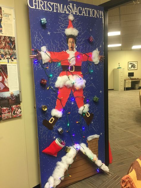 Holiday Door Decorating Contest. My entry, it took awhile. Creative Holiday Door Decorations, Christmas Door Decorating Contest Christmas Vacation, Decorated Doors For Christmas At Work, Teacher Door Decorations Christmas Decorating Ideas, Door Competition Decorating Ideas, Cubicle Decorating Contest, Christmas Vacation Bulletin Board, Christmas Movie Bulletin Board, National Lampoon Door Decorations