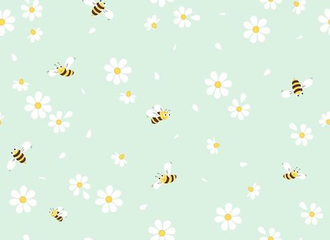 Daisy and bee seamless pattern. flowers ... | Premium Vector #Freepik #vector #cartoon-pattern #daisy-pattern #cute-cartoon #garden-pattern Bee Wallpaper Laptop, Daisy Wallpaper Laptop, Daisies And Bees, Cartoon Bees, Daisy Drawing, Daisy Background, Cartoon Garden, Laptop Wallpapers, Laptop Wallpaper Desktop Wallpapers