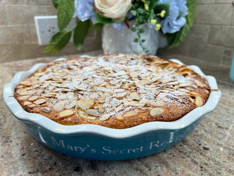 PEAR AMARETTO CLAFOUTIS Ripe Pears, Sliced Pears, Almond Powder, Pie Pan, Family Cooking, Electric Mixer, Sliced Almonds, Salted Butter, Pie Dish