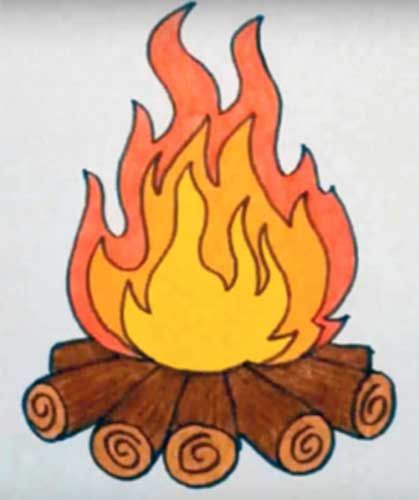 How to draw fire Fire Related Drawings, Fire Pictures Drawing, Easy Fire Painting, How To Draw A Campfire, How To Draw A Flame, Simple Fire Drawing, Fire Simple Drawing, Fire Drawing Simple, How To Draw Fire Step By Step