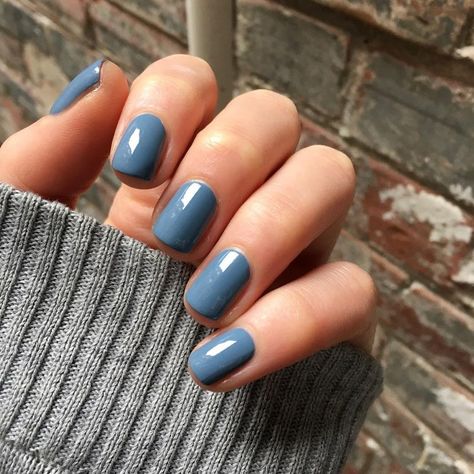 Dusty Blue Dip Nails, Denim Nail Color, Ashy Blue Nails, Dusky Blue Nails, True Summer Nails, Blue Gray Nail Color, Autumn Blue Nails, Trending Fall Nail Colors 2024, Pale Skin Nail Color