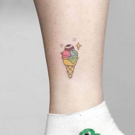 Ice Cream Tattoo, Behind Ear Tattoos, Hip Thigh Tattoos, Food Tattoos, Birthday Tattoo, Ankle Tattoos For Women, Petite Tattoos, Cute Little Tattoos, Small Wrist Tattoos