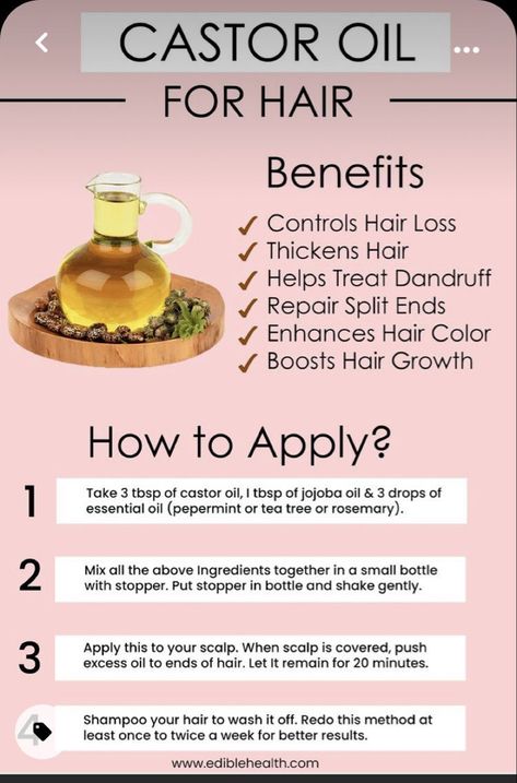 Benefits Of Castor Oil, Castor Oil For Hair Growth, Healthy Natural Hair Growth, Oil For Hair Growth, Hair Growth Secrets, Hair Growing Tips, Castor Oil For Hair, Oil For Hair, Homemade Hair Products