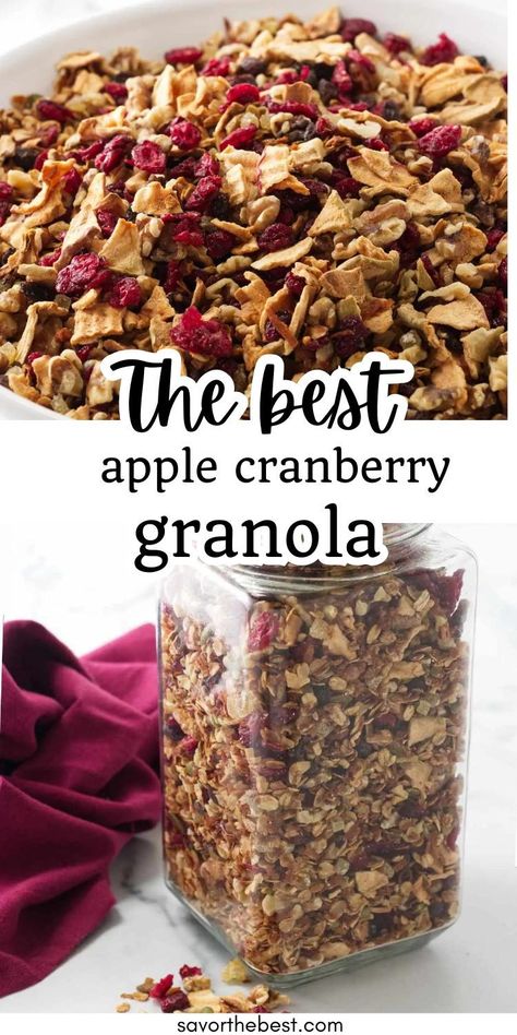 Start your morning with a burst of flavor with this homemade cranberry apple granola! Packed with cinnamon and healthy ingredients, this easy recipe makes the perfect breakfast or snack. Try it today for a wholesome start to your day! Winter Granola Recipe, Cranberry Granola Recipe, Best Granola Recipe Homemade, Cinnamon Raisin Granola Recipe, Cranberry Recipes Healthy, Apple Granola Recipe, Apple Granola, Healthy Granola Recipe, Nuts Recipes