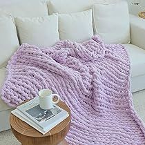 Purple Throw Blanket, Purple Room Decor, Purple Blanket, Blanket Couch, Giant Yarn, Chenille Blanket, Purple Bedroom, Purple Rooms, Chunky Knit Blanket