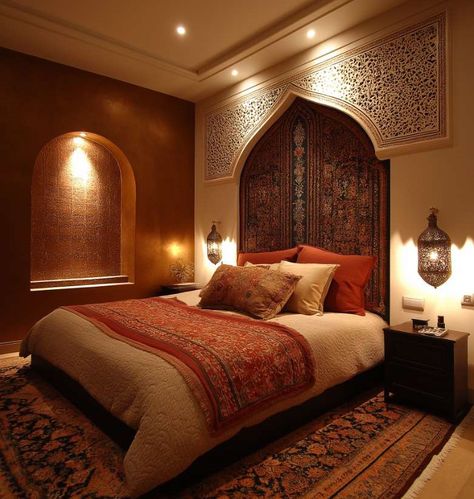 40 Moroccan Bedroom Ideas: Your Space as a Distant Retreat Moroccan Inspired Home, Moraccon Theme Bedroom, Morracan Room Ideas, White Wall Ideas, Middle Eastern Bedroom, Indian Style Bedroom, Modern Moroccan Interior Design, African Houses, Moroccan Bedroom Ideas