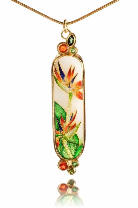 Mary and Jon lee Jewelry For Bride, Bird Of Paradise Flower, Cloisonne Enamel Jewelry, Italian Gold Jewelry, 1 Gram Gold Jewellery, Cloisonne Jewelry, Buy Gold Jewelry, Handmade Gold Jewellery, Real Gold Jewelry