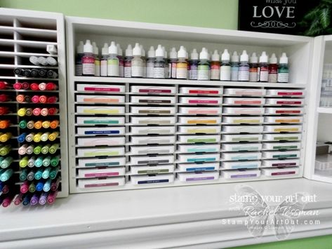 Crafting Area, Ink Pad Storage, Pad Storage, Craft Paper Storage, Gray Decor, Small Craft Rooms, Craft Storage Organization, Scrapbook Organization, Stamp Storage