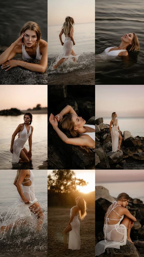 Swimsuit Photoshoot Ideas Beach, Beach Model Photography, Vogue Beach Editorial, Photoshoots On The Beach, Boho Beach Shoot, Beach Photoshoot Ideas Creative, Girly Beach Photos, Standing On Water Photoshoot, Spring Beach Photoshoot