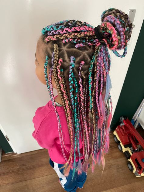 Unicorn Braids, Unicorn Braid, Cornrows For Girls, Rainbow Braids, Color Extensions, Kids Curly Hairstyles, Braided Hairdo, Mixed Hair, Braids For Kids