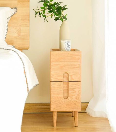 Amazon.com: Cttasty Mid Century Modern Nightstand, Solid Wood Night Table, Minimalist Nightstand, 2-Drawer Bedside Tables, Narrow Oak End Table Easy Installation, 7.87 W x 15.75 D x 19.69 H Inches, Natural : Home & Kitchen Bed Side Table Design Modern, Bed Side Table Design, Wood Night Table, Narrow Bedside Table, Narrow Nightstand, Minimalist Nightstand, Oak End Tables, Table Minimalist, Side Tables For Bedroom