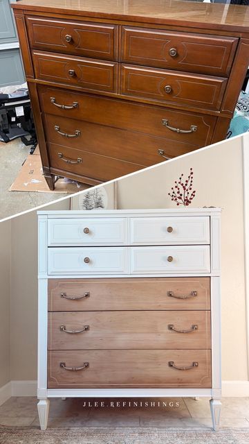 Refinished Dresser Diy, Retro Furniture Makeover, Furniture Makeover Inspiration, Furniture Remodeling, Refinishing Furniture Diy, Upscale Furniture, Tall Dresser, Diy Dresser, Diy Furniture Renovation