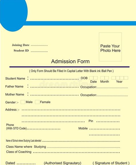 Illustration about This is a image of Admission Form Design Layout with Fields. Illustration of fill, student, admissionform - 71348504 Daycare Admission Form, Admission Form For Preschool, Admission Form Format, Admission Form Design, Form Design Layout, Application Form Design, Student Information Form, School Admission Form, Daycare Business Plan