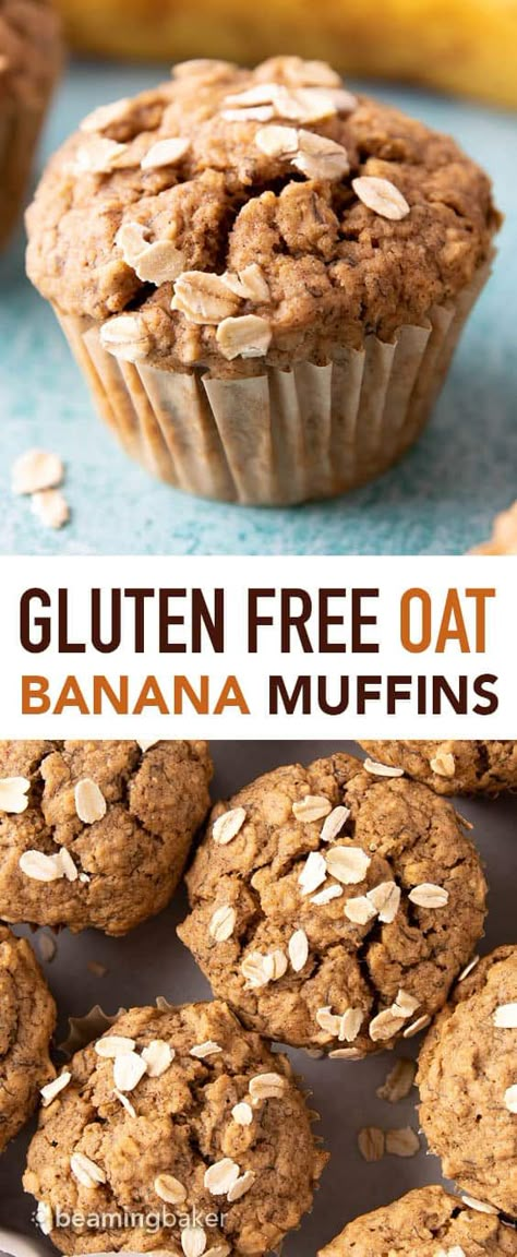 Gf Banana Oatmeal Muffins, Simple Vegan Muffins, Gf Vegan Muffins, Gf Muffins Recipes, Banana Oat Flour Muffins, Oat Muffins Vegan, Muffins Chocolate Chip, Gf Muffins, Celiac Diet