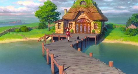 Mary and The Witch’s Flower. Aunt Charlotte ‘s cottage Marry And The Witch's Flower, Mary And The Witch's Flower, Witchy Cottage, Secret Island, Be The Light, Studio Ghibli Art, Flower Studio, Witch House, Ghibli Art