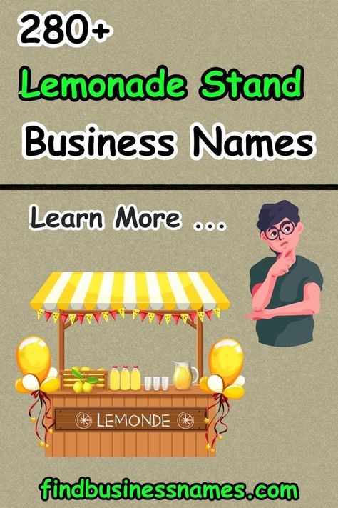 Looking for the perfect name for your lemonade stand business? Explore this curated list of catchy and creative lemonade stand business names to inspire your entrepreneurial venture. From classic to quirky, find the ideal name to make your stand stand out! #lemonadestandbusinessnames Catchy Lemonade Stand Names, Lemonade Business Names, Lemonade Stand Names, Lemonade Stand Ideas Business, Lemonade Stand Business, Kids Market Stand, Lemonade Business, Lemon Aid, Best Lemonade