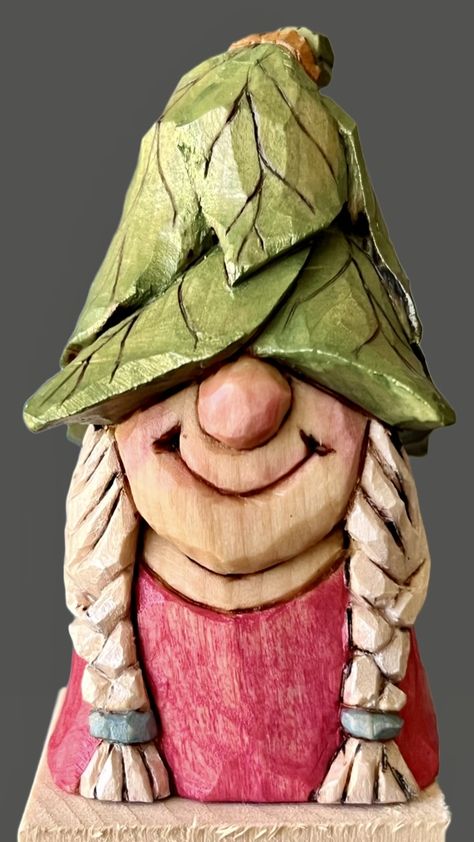 #gnomes #gnomecarving #woodcarving #woodcrafts #whittling #handmade #diycraftideas #cousinjackcarves Gnome Woman, Gnome Carving, Wood Gnomes, Unique Wood Carving, Gnome Village, Wood Carving Art Sculpture, Wood Carving For Beginners, Girl Gnome, Wood Spirit