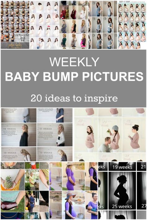 20 weekly baby bump pictures to inspire you. Document your pregnancy by taking weekly photos of your growing belly. Check out these examples to get ideas. #babybump #babybumppictures #babybumpphotos Bump Photo Ideas Weekly, Weekly Bump Photos, How To Take Pregnancy Belly Pictures, Pregnant Week By Week Pictures, How To Take Bump Pictures, Weekly Belly Bump Photos, Bump Pictures Weekly First Time Moms, Weekly Bump Pictures Photo Ideas, Monthly Bump Picture Ideas