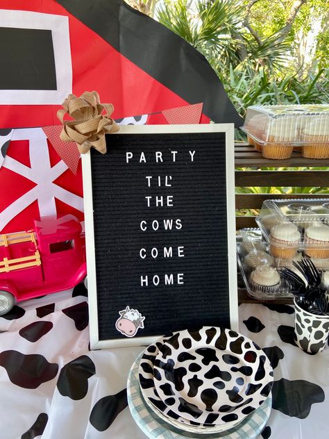 Wholly Cow Im One, Cow First Birthday Theme, Cow Birthday Food Ideas, Moo Moo I’m Two Birthday Party, Cow One Year Birthday, Party Till The Cows Come Home Birthday, Holy Cow I’m One Food Ideas, Holy Cow I’m One Decorations, 4ever Moody Birthday Theme