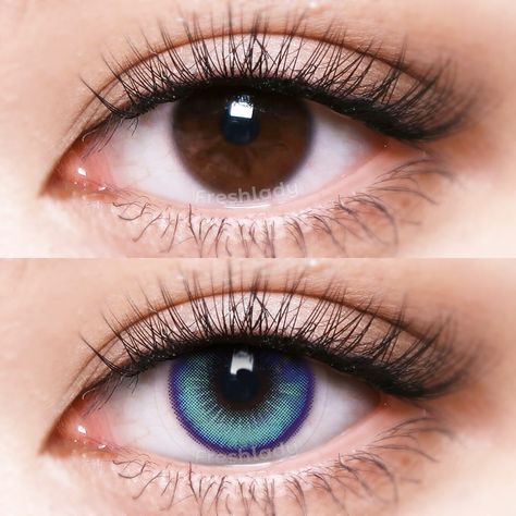 These 14.5mm diameter lenses will make you look like a doll with big eyes. perfect for covering dark and light eyes alike.Rorastar Blue Colored Contacts Lenses - Freshlady Gojo Blue, Brown Contact Lenses, Green Contacts Lenses, Green Colored Contacts, Hazel Color, Colored Eye Contacts, Soft Contact Lenses, Green Contacts, Contact Lens Solution