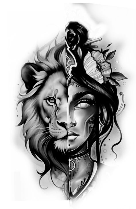 Half Back Tattoos Women, Leones Tattoo, Lions Tattoo, Bio Organic Tattoo, Colored Tattoo Design, Organic Tattoo, Flower Tattoo Drawings, Columbine Flower, Goddess Tattoo