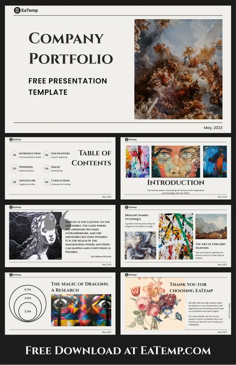 Company Portfolio PPT Presentation Template - Free PowerPoint Templates, Google Slides, Figma Deck And Resume Aesthetic Google Slides, Ppt Inspiration, Ppt Slide Design, Free Ppt Template, School Study Ideas, Google Slides Templates, Free Powerpoint Templates, Company Portfolio, Powerpoint Slide Designs