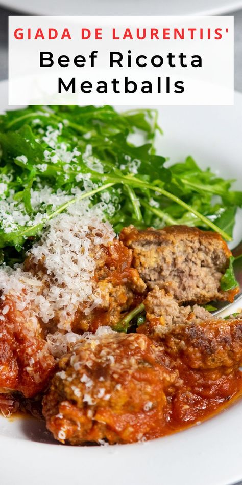 Marinara And Meatballs, Giadas Kitchen, Cowboy Salsa, Ricotta Meatballs, Giada Recipes, Italian Meatballs Recipe, Meatball Recipes Easy, Beef Meatballs, Homemade Meatballs