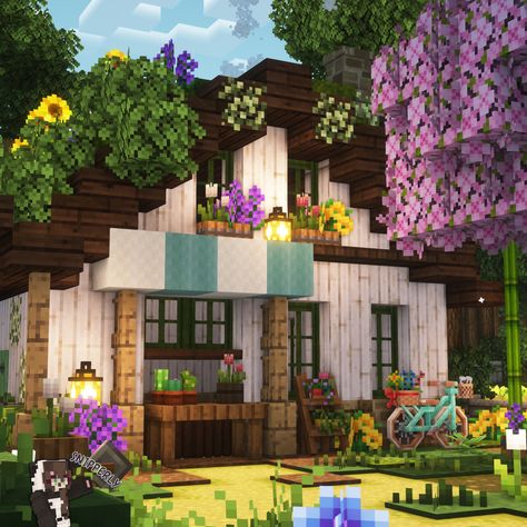 with *𝑨 𝑭𝒍𝒐𝒓𝒊𝒔𝒕𝒔 𝑯𝒐𝒎𝒆* ~ 🌷🌿 Hellow Sprouts! 🌱 I am so close to spam leaves onto this build and vines till you can't see the build anymore xD it feels so emptyyyyy when overgrown is everything you do! 🪻 𝘠𝘰𝘶 𝘩𝘢𝘷𝘦 𝘢𝘯 𝘪𝘥𝘦𝘢 𝘰𝘯 𝘸𝘩𝘢𝘵 𝘵𝘰 𝘣𝘶𝘪𝘭𝘥 𝘯𝘦𝘹𝘵? 𝘚𝘱𝘦𝘤𝘪𝘢𝘭 𝘸𝘪𝘴𝘩𝘦𝘴 𝘢𝘣𝘰𝘶𝘵 𝘮𝘰𝘥𝘴 𝘰𝘳 𝘵𝘦𝘹𝘵𝘶𝘳𝘦 𝘱𝘢𝘤𝘬𝘴 𝘵𝘰 𝘣𝘦 𝘶𝘴𝘦𝘥? 𝘓𝘦𝘮𝘮𝘦 𝘬𝘯𝘰𝘸 𝘪𝘯 𝘵𝘩𝘦 𝘊𝘰𝘮𝘮𝘦𝘯𝘵𝘴! (｡uωu)♪ ↳ 𝑹𝒆𝒔𝒐𝒖𝒓𝒄𝒆𝒔: 🌿 · ᴍɪᴢᴜɴᴏꜱ16ᴄʀᴀꜰᴛ · ᴄᴏᴍᴘʟᴇᴍᴇɴᴛᴀʀʏ /- ʀᴇɪᴍᴀɢɪɴᴇᴅ / ʙꜱʟ · ꜱᴏᴅɪᴜᴍ & ɪʀɪꜱ · ʟᴇᴛ'ꜱ ᴅᴏ ᴍᴇᴀᴅᴏᴡ | · ʟᴇᴛ'ꜱ ᴅᴏ ʙᴀᴋᴇʀʏ · ᴄʟᴜᴛᴛᴇʀ | · ᴄʟᴜᴛᴛᴇʀᴇᴅ | · ʜᴀɴᴅᴄʀᴀꜰᴛ... Minecraft Floral House, Barn Minecraft Aesthetic, Cottagecore Minecraft Aesthetic, Overgrown Minecraft, Overgrown Cottage, Minecraft Overgrown, Minecraft Lamp, Minecraft Cottagecore, Modded Minecraft