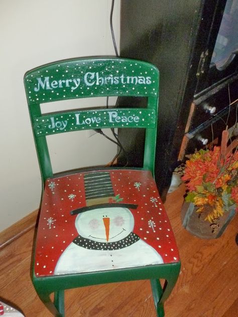 Child's Christmas Chair Christmas Chairs, Painted Kids Chairs, Child Chair, Hand Painted Chairs, Christmas Chair, Christmas Furniture, Painted Chair, Snowman Painting, Art Chair