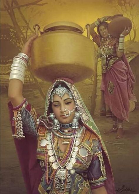 Rajasthani Painting, Rajasthani Art, Indian Women Painting, Indian Art Gallery, Art Village, Beautiful Art Paintings, Painted Ladies, Lambada, Female Art Painting