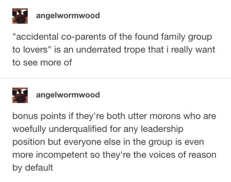 Otp Prompts Parents, Cute Ship Prompts, Found Family Tumblr, Parent Writing Prompts, Ship Ideas Writing, Character Dynamics Writing, Found Family Dynamics, Writing Found Family, Found Family Trope Prompts